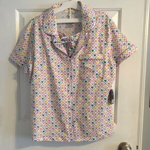 Roller Rabbit White Short-Sleeve Button-Down Shirt with Multi-Color Heart Print
